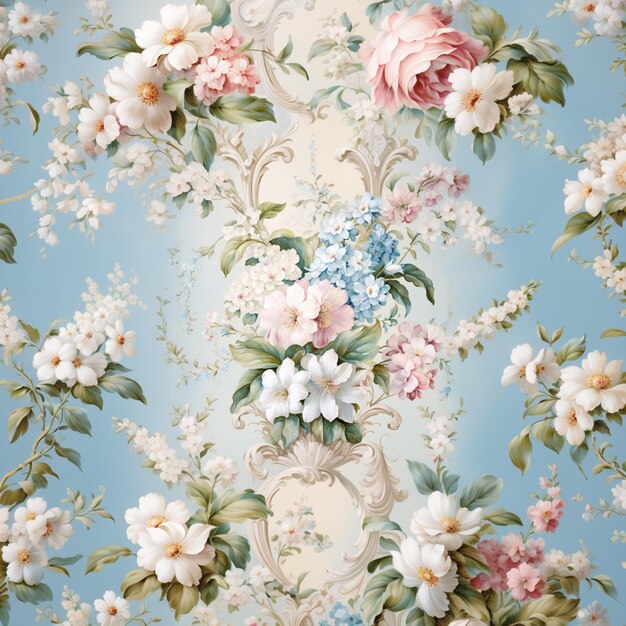 there is a wallpaper with flowers and leaves on it generative ai