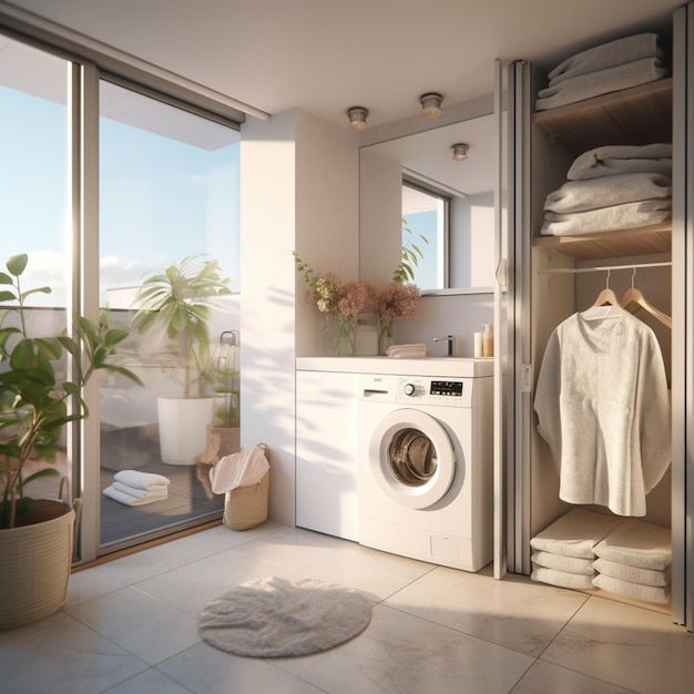 there is a washer and dryer in a small room generative ai