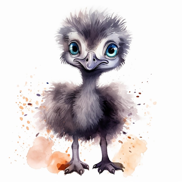 There is a watercolor drawing of a bird with big eyes generative ai