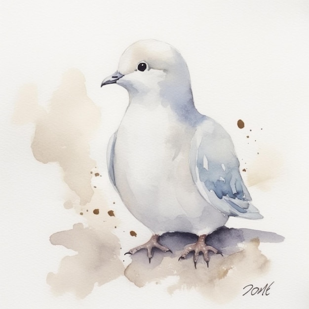 there is a watercolor painting of a bird sitting on a rock generative ai