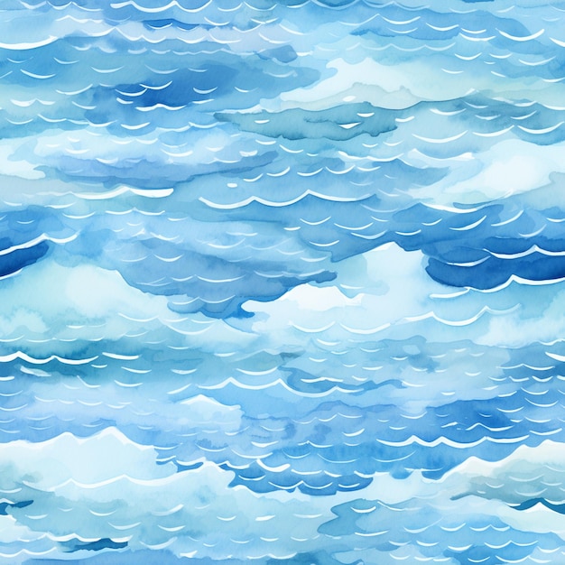 there is a watercolor painting of a blue ocean with waves generative ai