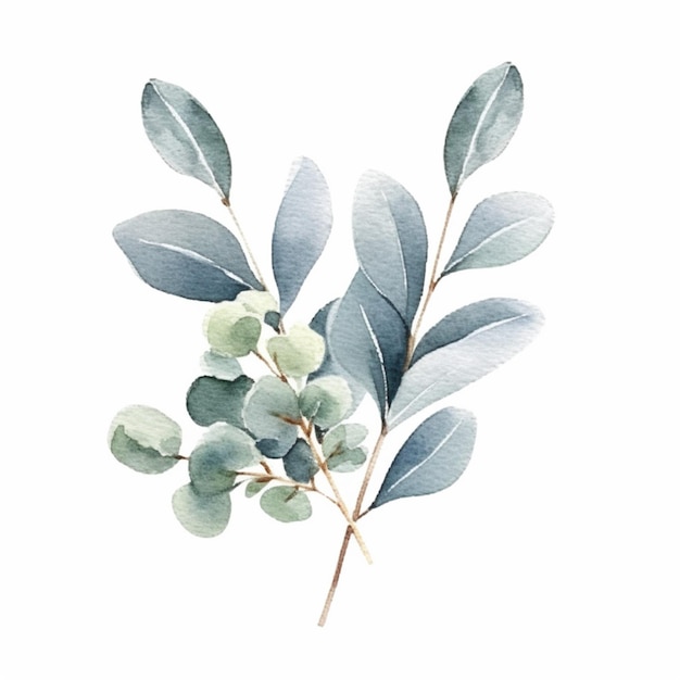 There is a watercolor painting of a branch of eucalyptus generative ai