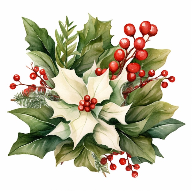 There is a watercolor painting of a christmas flower arrangement generative ai