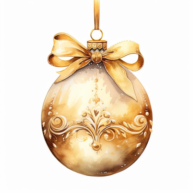 there is a watercolor painting of a christmas ornament with a bow generative ai