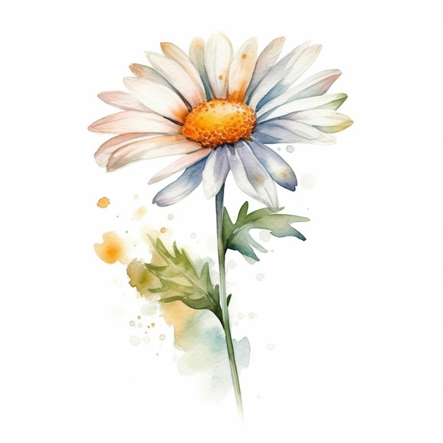 there is a watercolor painting of a daisy flower on a white background generative ai