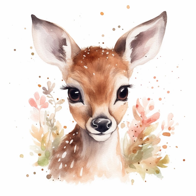 there is a watercolor painting of a deer with flowers generative ai