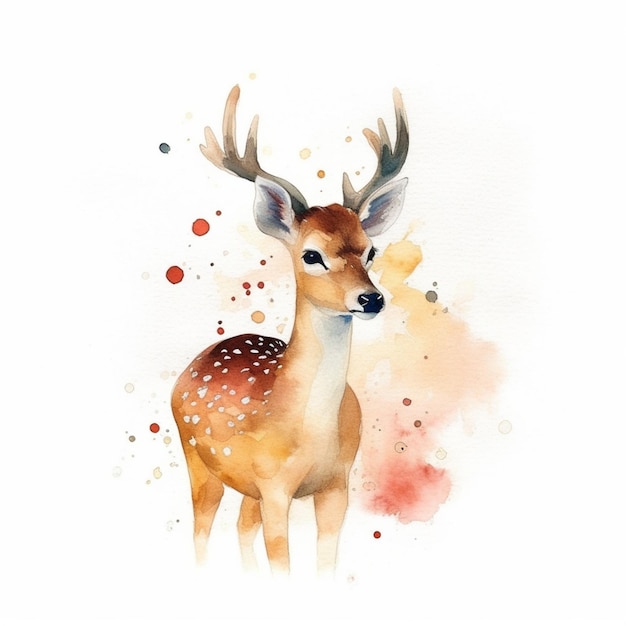 there is a watercolor painting of a deer with a lot of spots generative ai