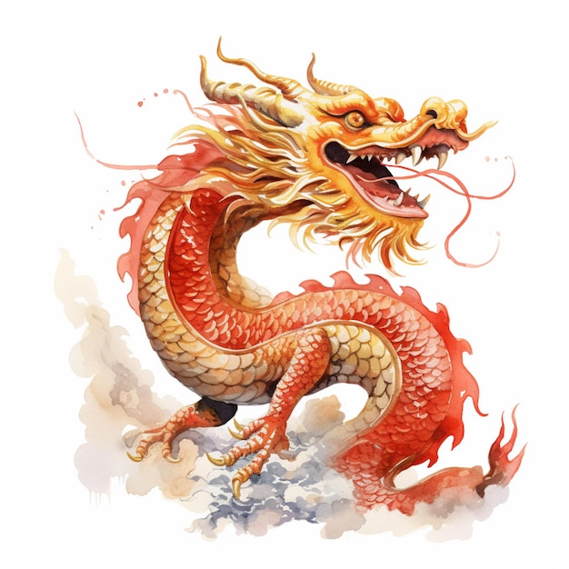 there is a watercolor painting of a dragon on a white background generative ai