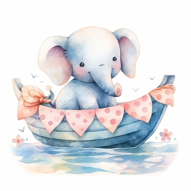 there is a watercolor painting of an elephant in a boat generative ai