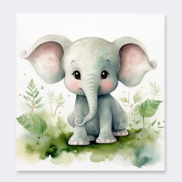 there is a watercolor painting of an elephant sitting in the grass generative ai