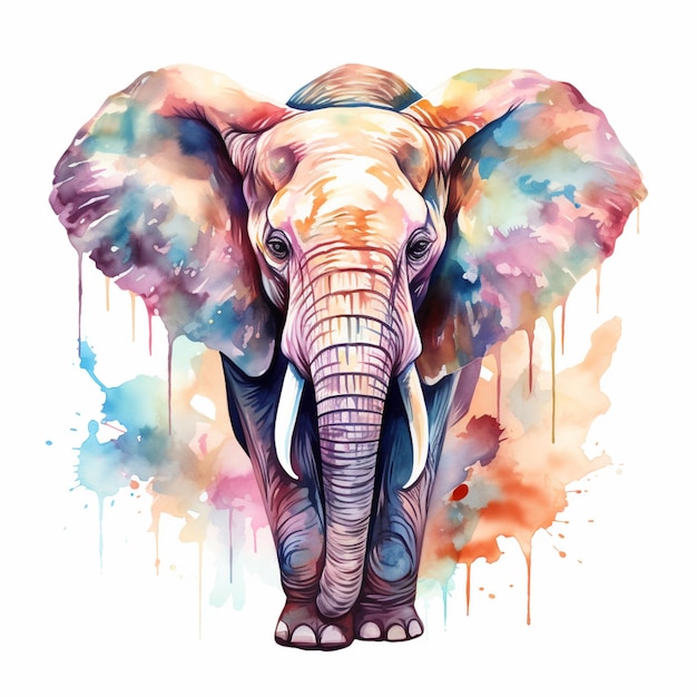 there is a watercolor painting of an elephant with a tusk generative ai