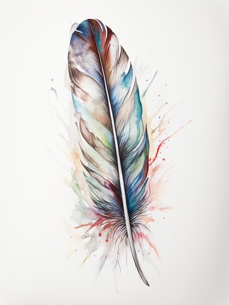 there is a watercolor painting of a feather on a white background generative ai