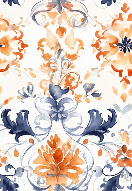 There is a watercolor painting of a floral pattern on a white background generative ai