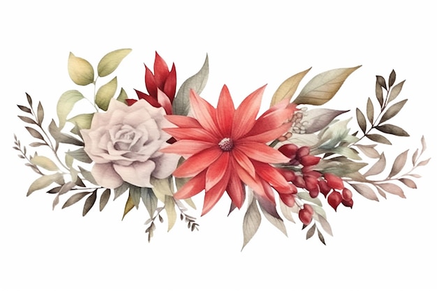 There is a watercolor painting of a flower arrangement on a white background generative ai