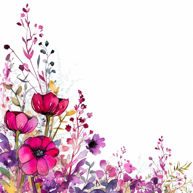 There is a watercolor painting of a flower border with a white background generative ai