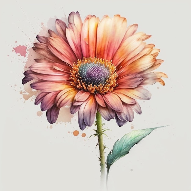 There is a watercolor painting of a flower with a green stem generative ai