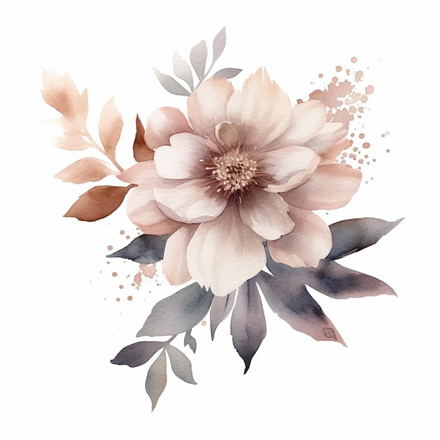 There is a watercolor painting of a flower with leaves generative ai