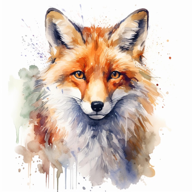 there is a watercolor painting of a fox with a white background generative ai