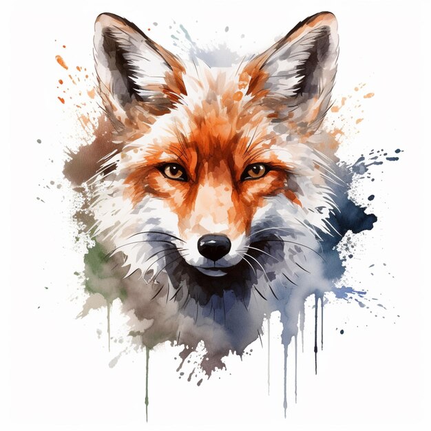 there is a watercolor painting of a fox with a white background generative ai