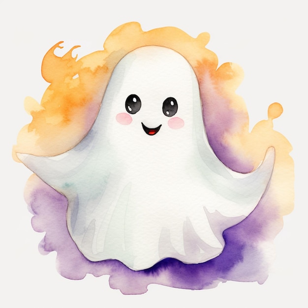 there is a watercolor painting of a ghost with a happy face generative ai