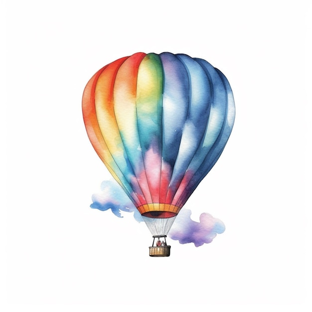 There is a watercolor painting of a hot air balloon flying in the sky generative ai