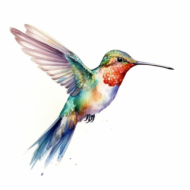 There is a watercolor painting of a hummingbird flying generative ai