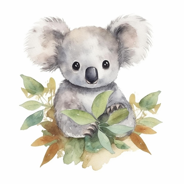 there is a watercolor painting of a koala bear sitting on a branch generative ai