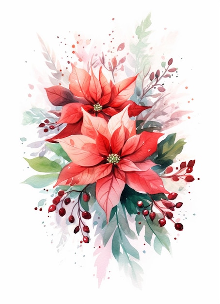 there is a watercolor painting of a poinsettia flower generative ai