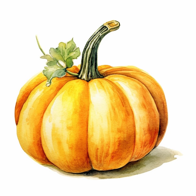 there is a watercolor painting of a pumpkin with a leaf on it generative ai