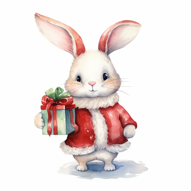 there is a watercolor painting of a rabbit holding a present generative ai