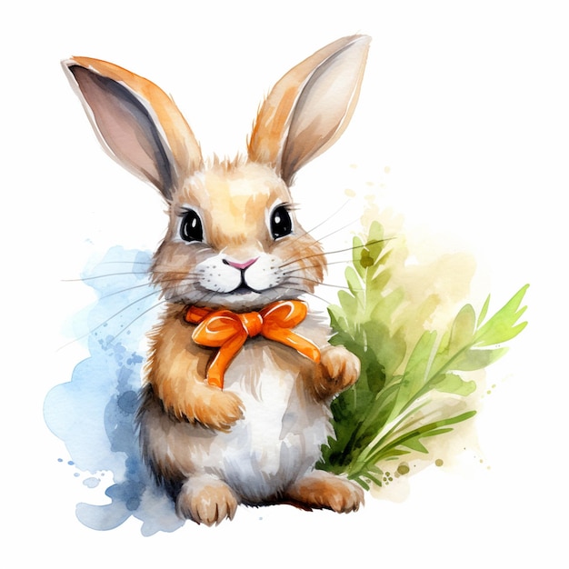 there is a watercolor painting of a rabbit with a bow tie generative ai