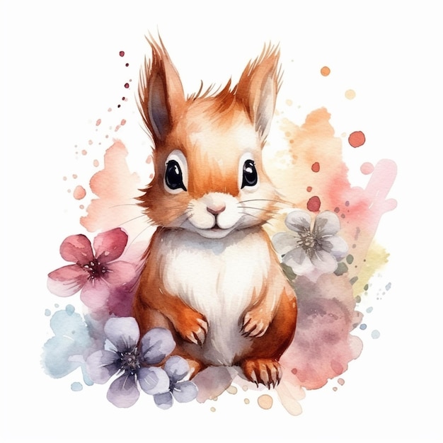 There is a watercolor painting of a rabbit with flowers generative ai