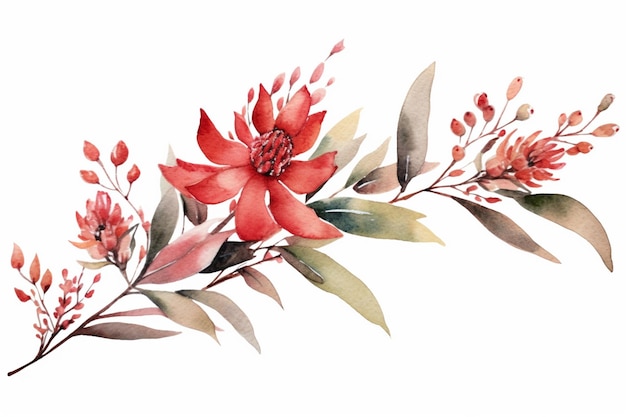 There is a watercolor painting of a red flower on a branch generative ai