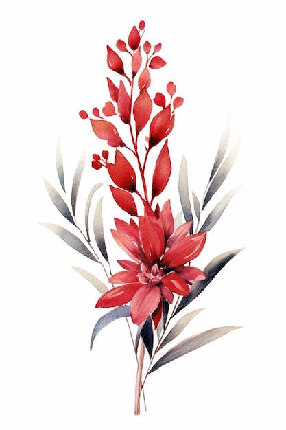 There is a watercolor painting of a red flower on a white background generative ai