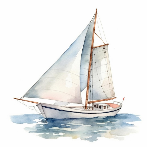 There is a watercolor painting of a sailboat in the ocean generative ai