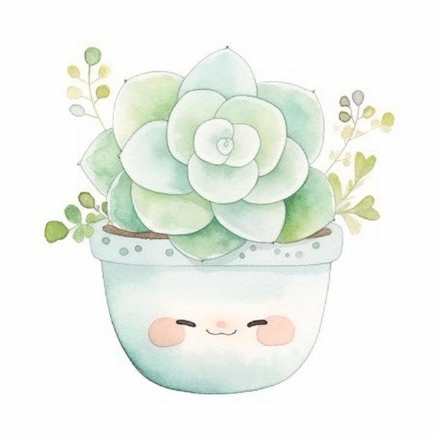 there is a watercolor painting of a succulent plant in a pot generative ai