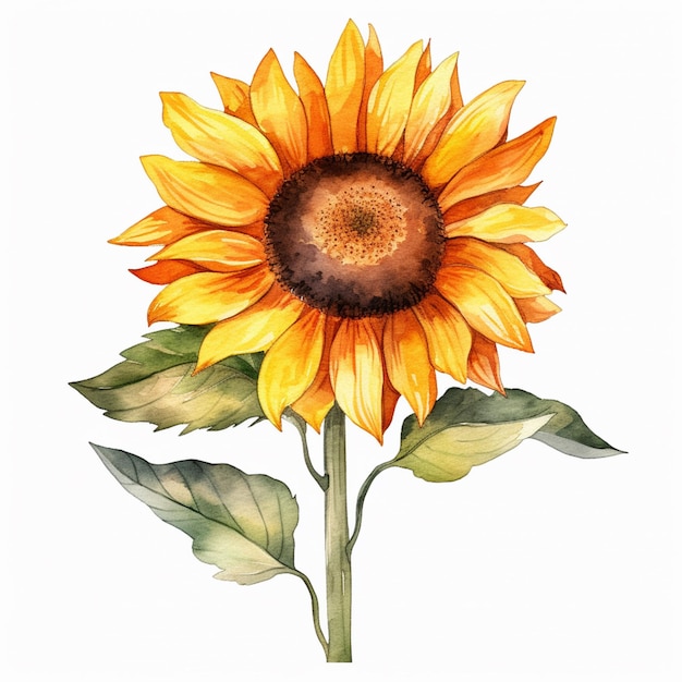 There is a watercolor painting of a sunflower with leaves generative ai