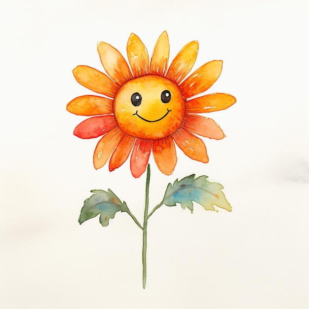 there is a watercolor painting of a sunflower with a smiling face generative ai