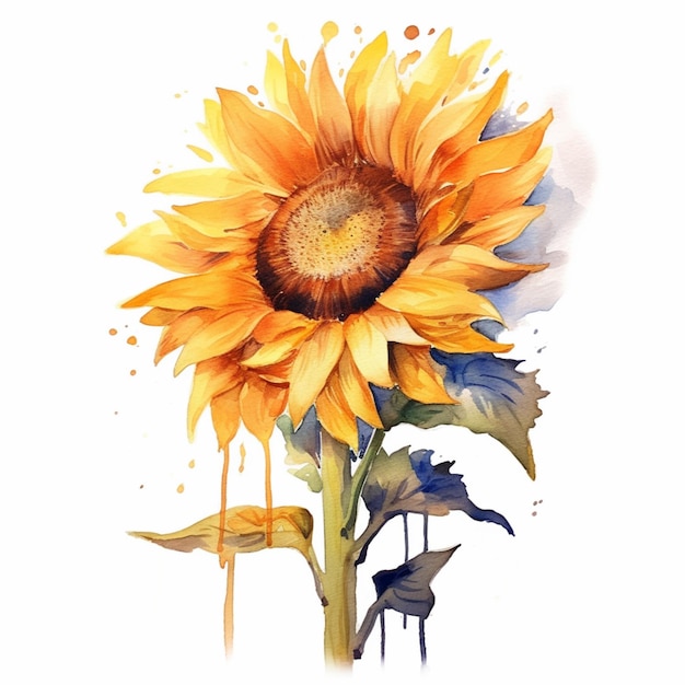 There is a watercolor painting of a sunflower with a white background generative ai