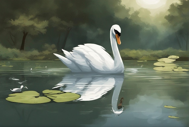 There is a watercolor painting of a swan swimming in the water generative ai