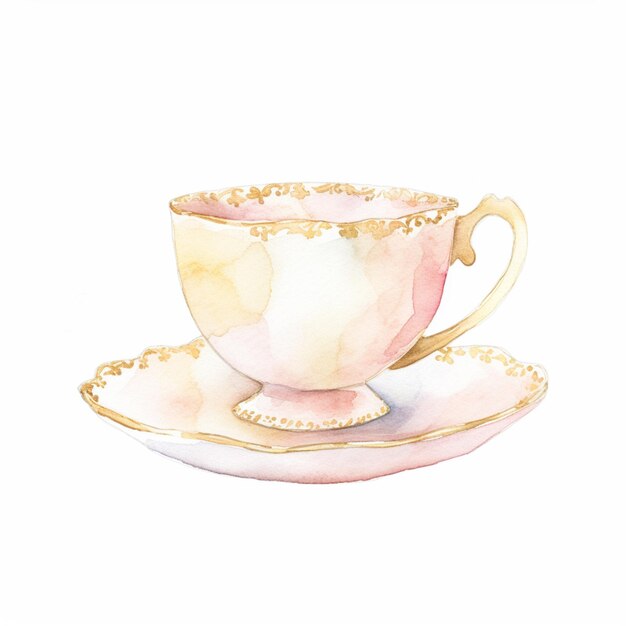 Photo there is a watercolor painting of a tea cup and saucer generative ai