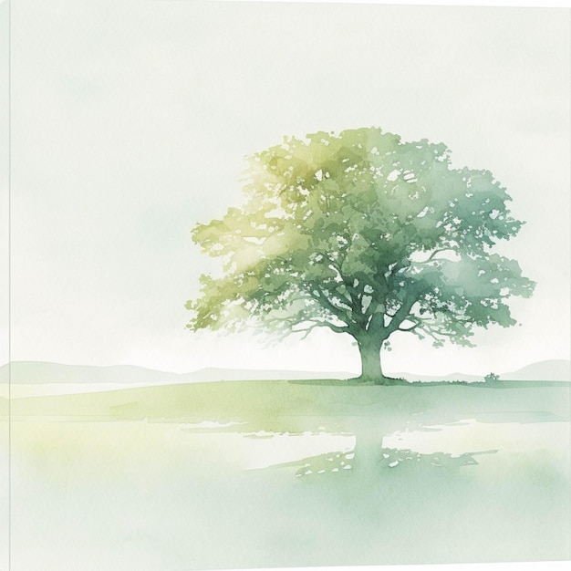 There is a watercolor painting of a tree in a field generative ai