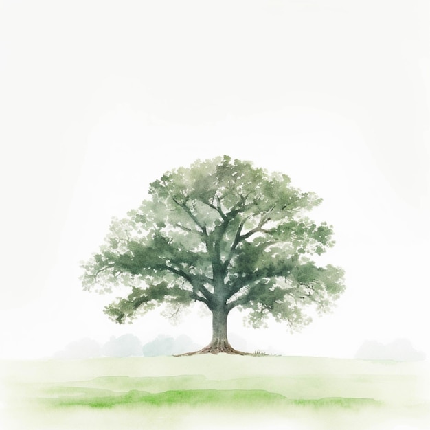 There is a watercolor painting of a tree on a hill generative ai