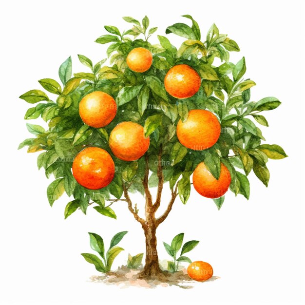 there is a watercolor painting of a tree with oranges on it generative ai