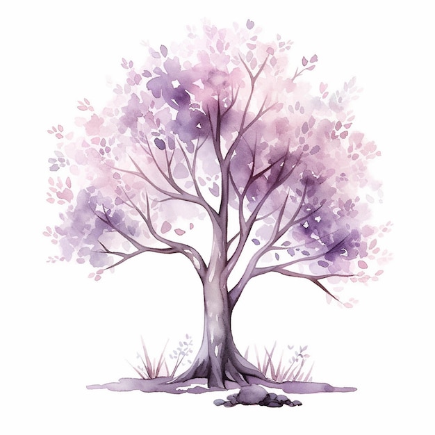 there is a watercolor painting of a tree with purple leaves generative ai