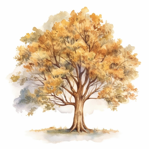 there is a watercolor painting of a tree with yellow leaves generative ai