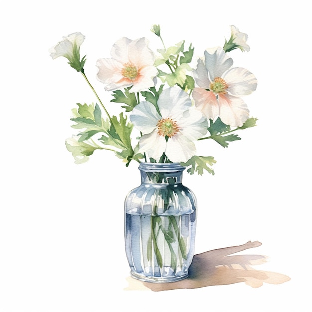 There is a watercolor painting of a vase with flowers in it generative ai