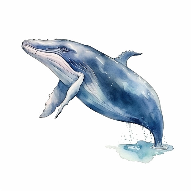 There is a watercolor painting of a whale jumping out of the water generative ai