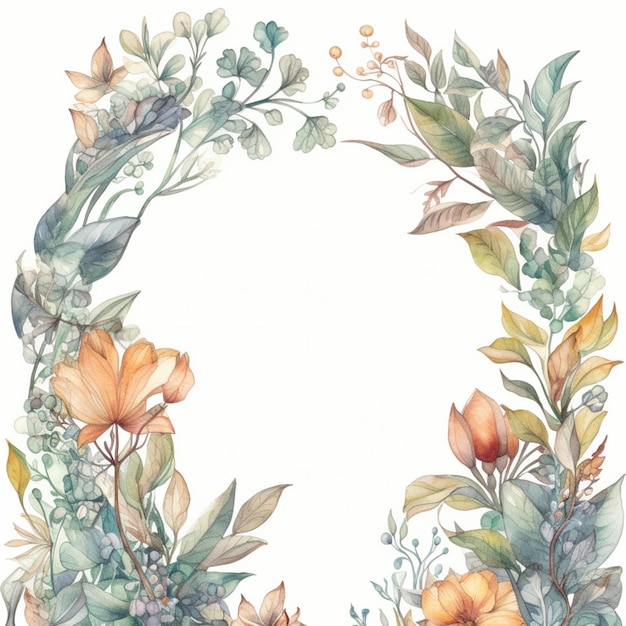 there is a watercolor painting of a wreath of flowers generative ai