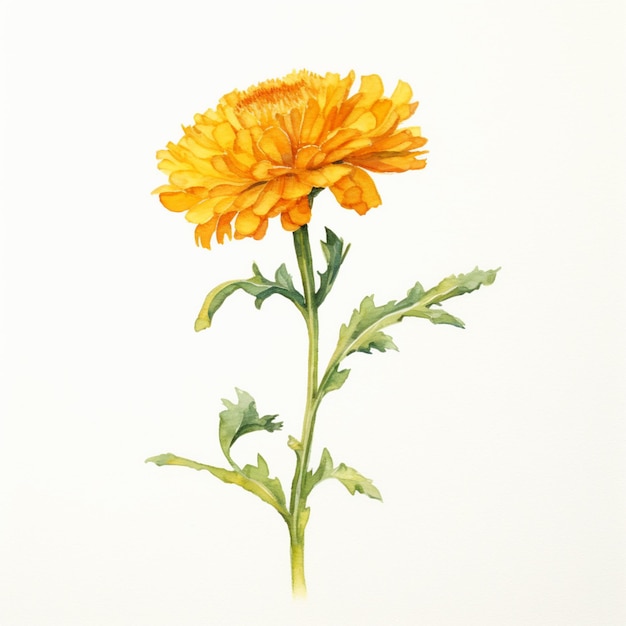 There is a watercolor painting of a yellow flower on a white background generative ai